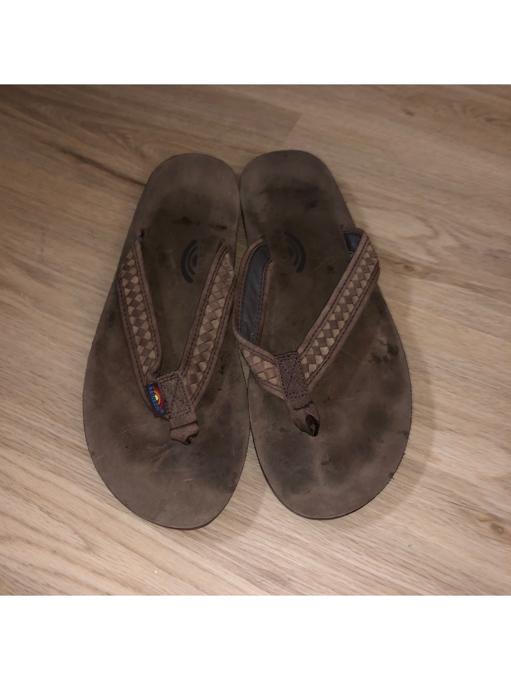 RAINBOW FLIP FLOPS SANDALS BROWN LEATHER THE BENTLEY WOVEN MENS SZ 13.5-15 XXXL